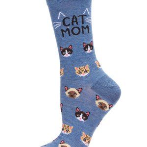 MeMoi Cat Mom Bamboo Crew Socks, Womens Comfort Fit, Animal Design